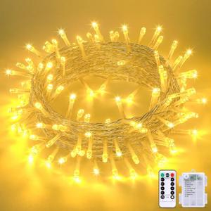 JMEXSUSS 33ft 100 LED Warm White Christmas Lights Outdoor, Battery Power String Lights Waterproof, Twinkle Fairy Mini Lights with 8 Modes Remote Indoor