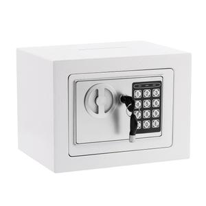 Small Safe Box With Digital Keypad & Keys  9.05 x 6.7 x 6.7 Inches Wall Safe 0.23 Cuft Mini Security Lock for Coin Home Office Hotel Rooms Business Jewelry Gun (White)