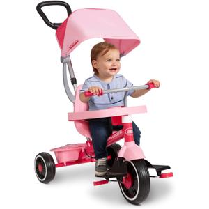 Radio Flyer 4-in-1 Pedal & Push Stroll 'N Trike, Ages 1-5, Toddler Tricycle & Stroller, High-Density Foam Tires, Parent Push Handle, UV Canopy, Removable Tray, Headrest & Seatbelt, Stroller Tricycle, Large