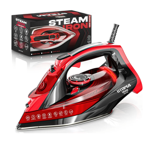 Utopia Home Steam Iron for Clothes - Non-Stick Soleplate - 1800W Clothes Iron With Auto-Off Safety Feature - Adjustable Thermostat Control, Variable Steam Control, Self-Clean, 8 Feet Cord (Black/Red)