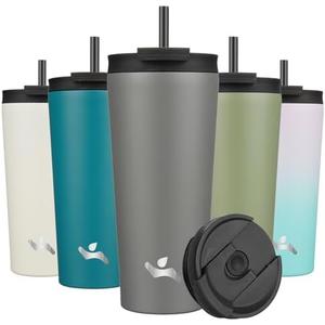Konokyo 22 OZ Insulated Tumbler with Lid and 2 Straws Stainless Steel Water Bottle Vacuum Travel Mug Coffee Cup,Gray
