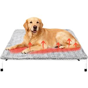 Clysee Large Self Warming Dog Pad for Elevated Cot Dog Beds Self Heating Pet Mat Warm Thermal with Corner Straps 32x57in Removable Washable Soft Cover Non-Slip Bottom for Indoor Outdoor