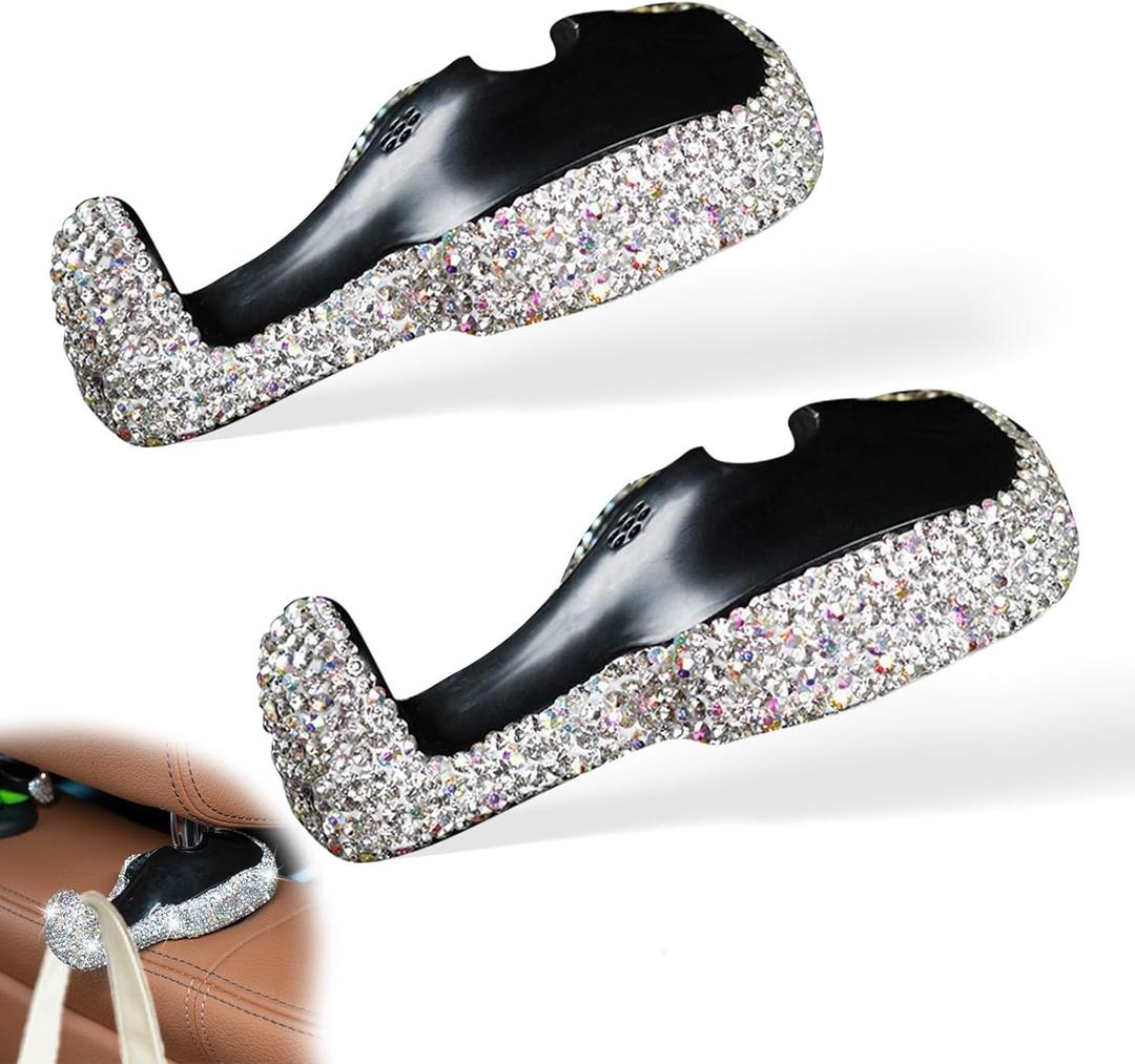 2-Pack Car Hooks  Sparkling Crystal Seat Back Organizers, Strong & Durable Backseat Hangers for Car, SUV & Truck Storage