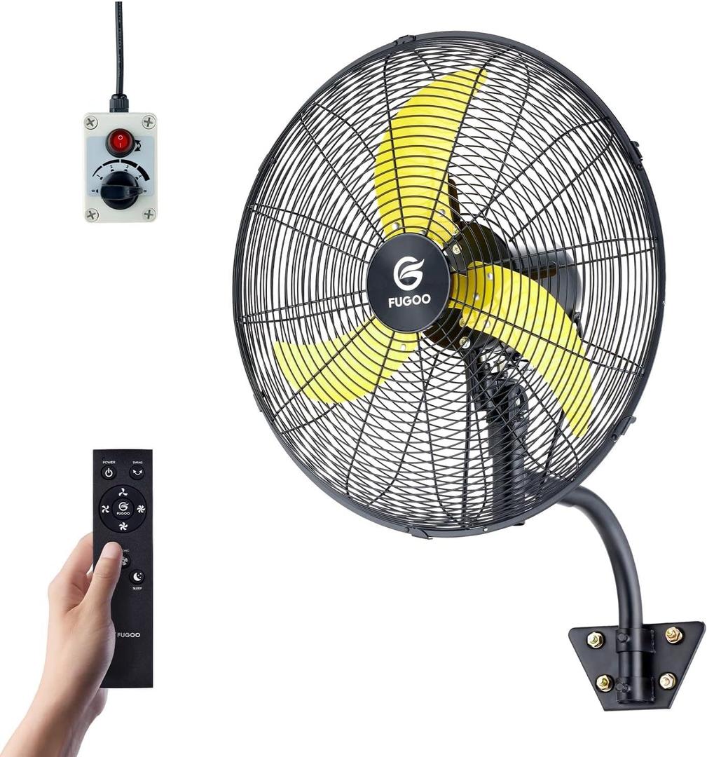 FUGOO 20" Outdoor Wall Fan, BLDC Motor, IP54 Waterproof, Remote, 4-Speed | 4000CFM high velocity, 90° oscillation, all-metal, whisper-quiet, enclosed design, energy-saving