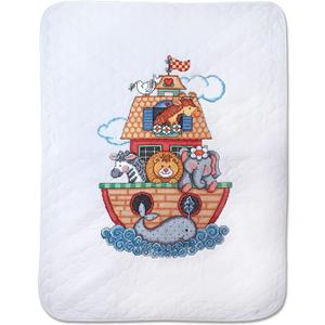 Tobin Noah's Ark Stamped for Cross Stitch Baby Quilt Kit, 43" x 34"