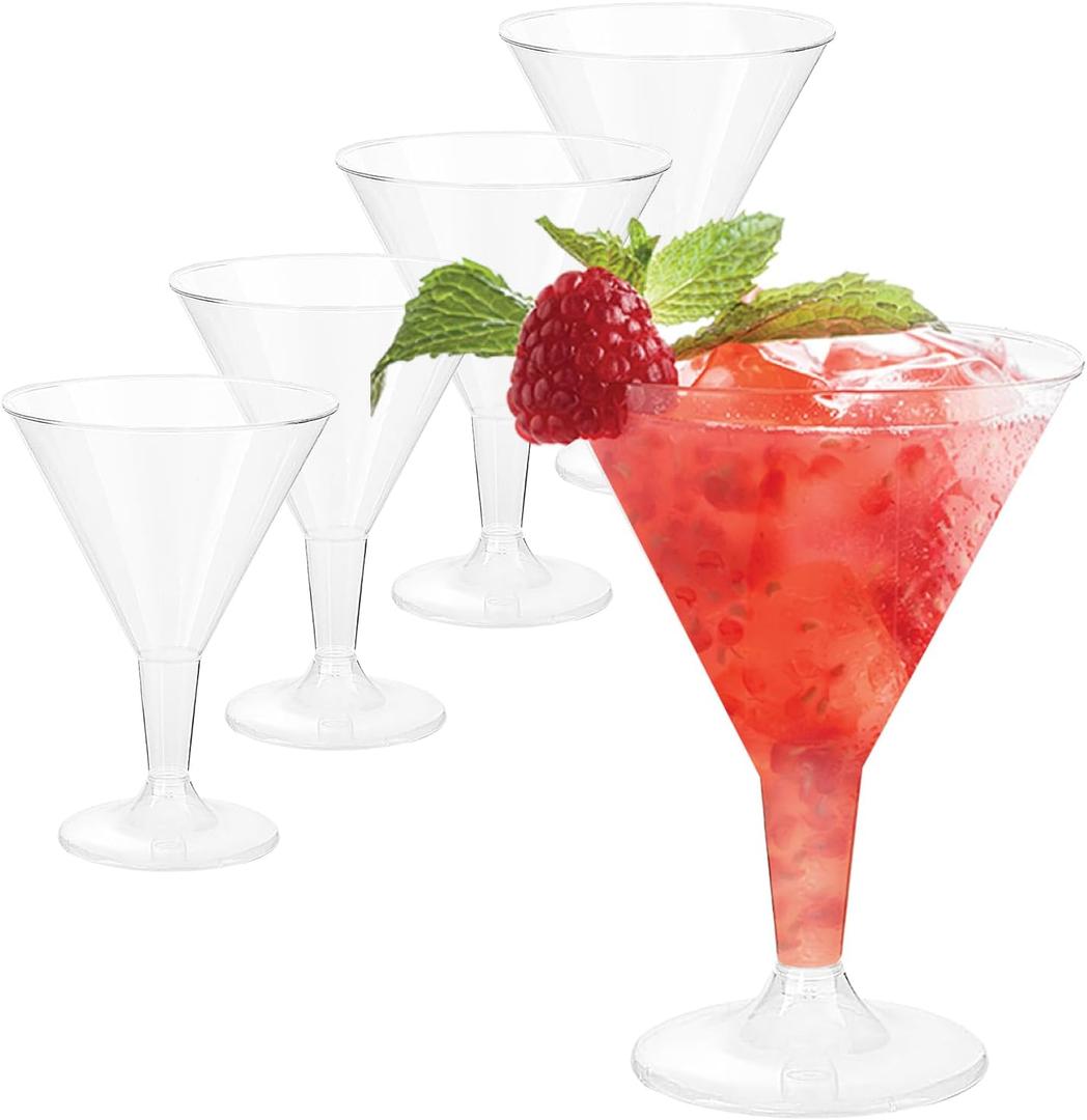 6oz Clear Plastic Martini Glasses,25 Pack Disposable Cocktail Glasses, Reusable Dessert Cups Clear Stemmed Shot Glasses for Party Wine, Champagne, Margarita and Appetizers