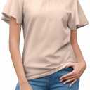 DeXianLai Womens Dressy Chiffon Blouses Summer Puff Petal Short Sleeve Shirts Beach Vacation Clothes for Women Fashion Clothing Apricot L