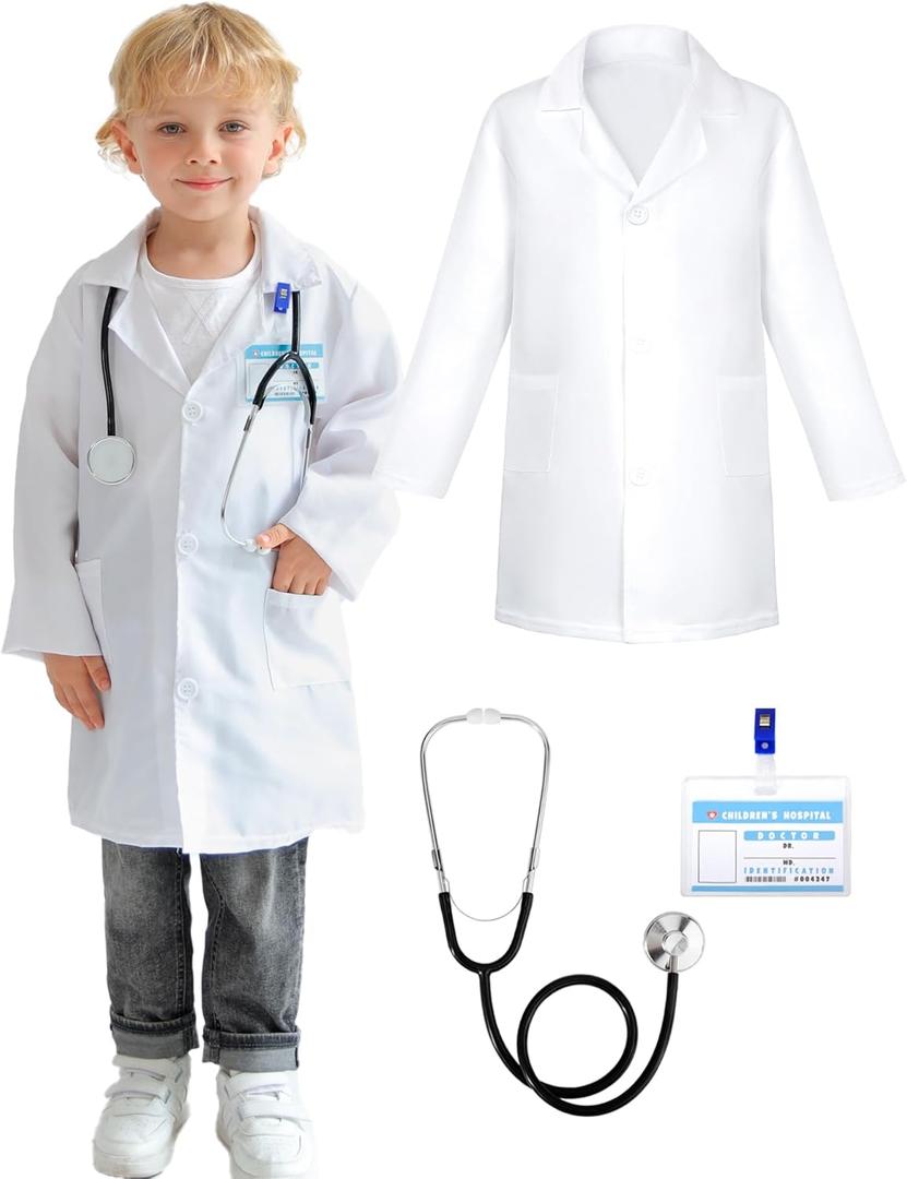 Liberry Doctor Kit for Toddlers 3 4 5 Years Old, Pretend Play Doctor Costume for Kids, Dress Up Nurse Coat with Real Stethoscope for Boys Girls Gift