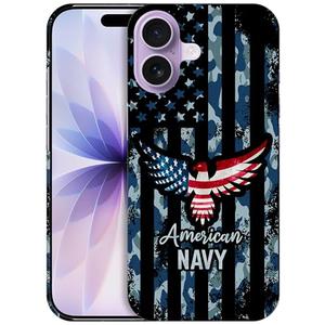 GlamCase for iPhone 17, iPhone 17 Case - American Navy Bald Eagle Flag Design Printed Cute Slim & Sleek Hard Plastic Snap on Protective Designer Back Phone Case/Cover for iPhone 17