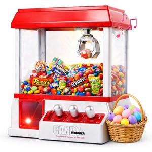 Japard Claw Machine for Kids, Mini Candy Vending Machine, Manual Arcade Game with Adjustable Sound, Candy Grabber Prize Dispenser, Gifts for Girls Boys Easter Party