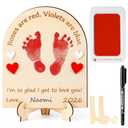 R HORSE Baby's First DIY Valentine Footprint Art Sign Craft, Engraved 3D Wooden Standable Ornament, Newborn Keepsake Gift Photo Prop for Unisex Baby Handprint or Footprint Valentine's Day Baby Shower