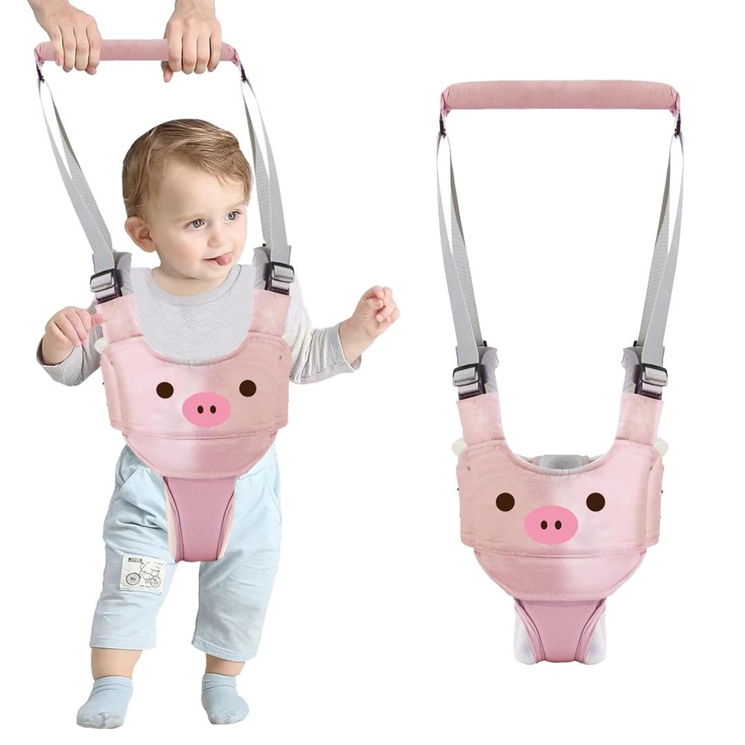 Baby Walking Harness Handheld Baby Walker Assistant Belt Adjustable Toddler Infant Walker Safety Harnesses Standing Up Walking Learning Helper with Detachable Crotch for 9-24 Month (Pink Pig)
