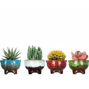 ARTKETTY Succulent Pots - 4.3 Inch Small Plant Pots with Drainage Set of 4, Ceramic Pots for Indoor Plants Glazed Cactus Flower Planter Container