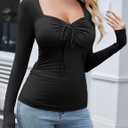 Amoretu Women's Stretchy Ruched Slim Fit Shirt Long Sleeve Going Out Fitted Tops (Black, XS)