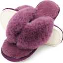 Onmygogo Plush Indoor Flip Flop Thong Slippers for Women Open Toe, Fuzzy Faux Fur Spa House Slippers, Size 38-39