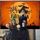 Mocsicka Happy Halloween Backdrop Orange Night Moon Graveyard Background Spooky Pumpkin Spider Web Halloween Party Cake Table Decoration Banner Photo Booth Props (8x6ft)