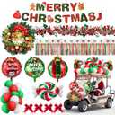 JolliLudo 68 Pcs Christmas Parade Golf Cart Decoration Kit with Red Green White Themed Tinsel Garland, Bows, Banner, Balloons and Stickers for Holiday Parade Party Supplies