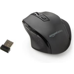 Amazon Basics Computer Mouse Wireless, Ergonomic, 2.4 GHz Optical, DPI Adjustable, Compatible With PC, Mac, Laptop, Black