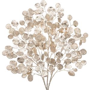 Hollyone 24.8 Christmas Tree Picks and Sprays 3Pcs Champagne Artificial Eucalyptus Stems Eucalyptus Silver Dollar Leaves Branches Floral for Xmas Tree Garland Wreath Centerpieces Wedding Decor
