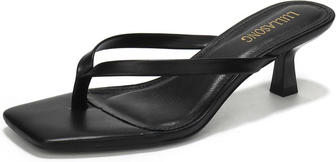 Women's Kitten Heels Sandals Square Open Toe Flip Flop Heels 1.8-2 Inch Heeled Sandals for Women (7, Black)