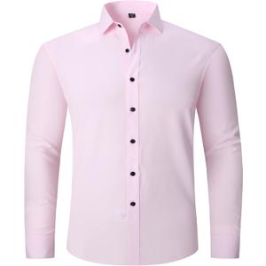 Men's Long Sleeve Button Down Shirts Soft Wrinkle Free Stertch Casual Business Formal Work Dress Shirt (Pink, M)