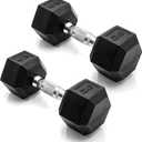 CAP 20 LB Rubber Coated Hex Dumbbell Weight, Rubber Free Weights for Home Gym Strength Training, Chrome Handle, Pair