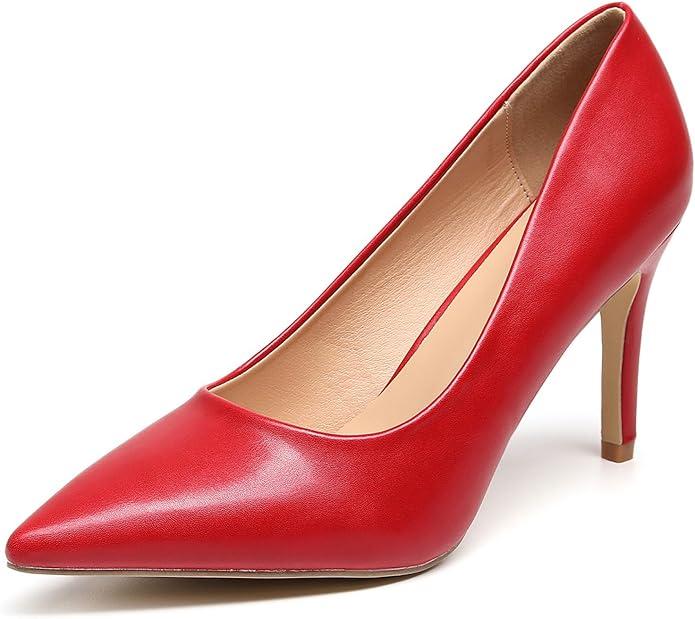 VenusCelia Women's Rokoko Pump Stiletto Heel Shoe (7.5 M US,Red-PU)