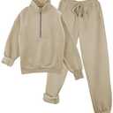 TAQCUX Womens Sweatsuits Fleece Lined Jogging Sweatpants and Half Zip Sweatshirts 2 Piece Matching Sweat Sets(Khaki01-Large)