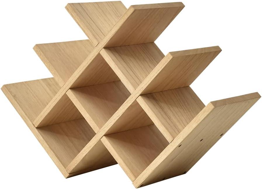 KIRIGEN Wooden 8-Bottle Wine Rack, 3-Tier Countertop Wine Bottle Holder for Cabinets, Bar Cart, Kitchen Counter, Pantry, Dining Room, Wood Stain, 16.73 x 5.91 x 11.14 in, XHJJ3-NA