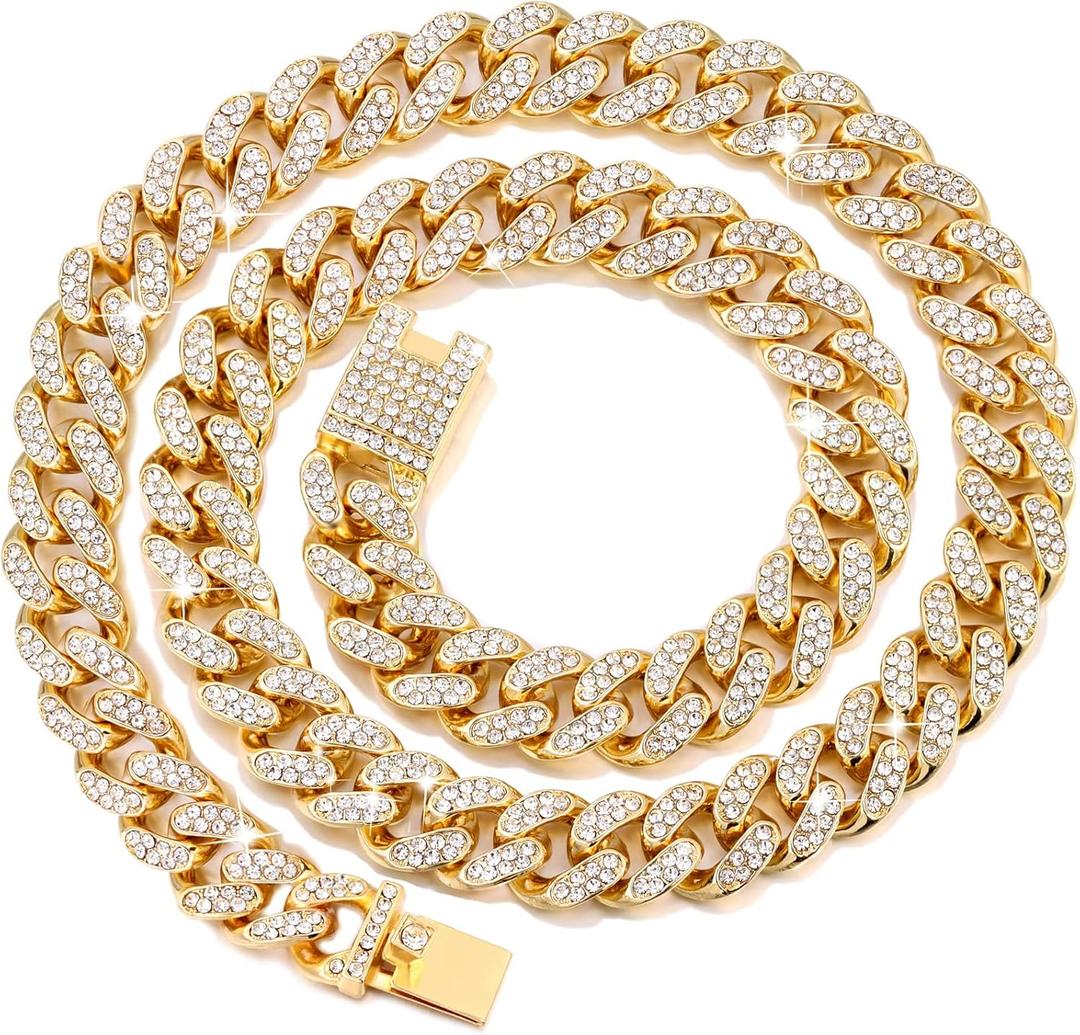 Cuban Link Dog Collar Gold Silver Color Metal Dog Chain Collar Cuban Diamond Chain Pet Collars for Dogs Cats Jewelry 8/10/14/16/18/20/24/28 Inch (22inch, Gold)