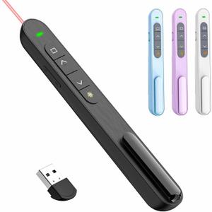 QUI Presentation Clicker Hyperlink Volume Control Wireless Presenter, PowerPoint Clicker RF 2.4GHz USB Presentation Remote Control, PowerPoint Slide Advancer for Mac/PC/Laptop/Keynote