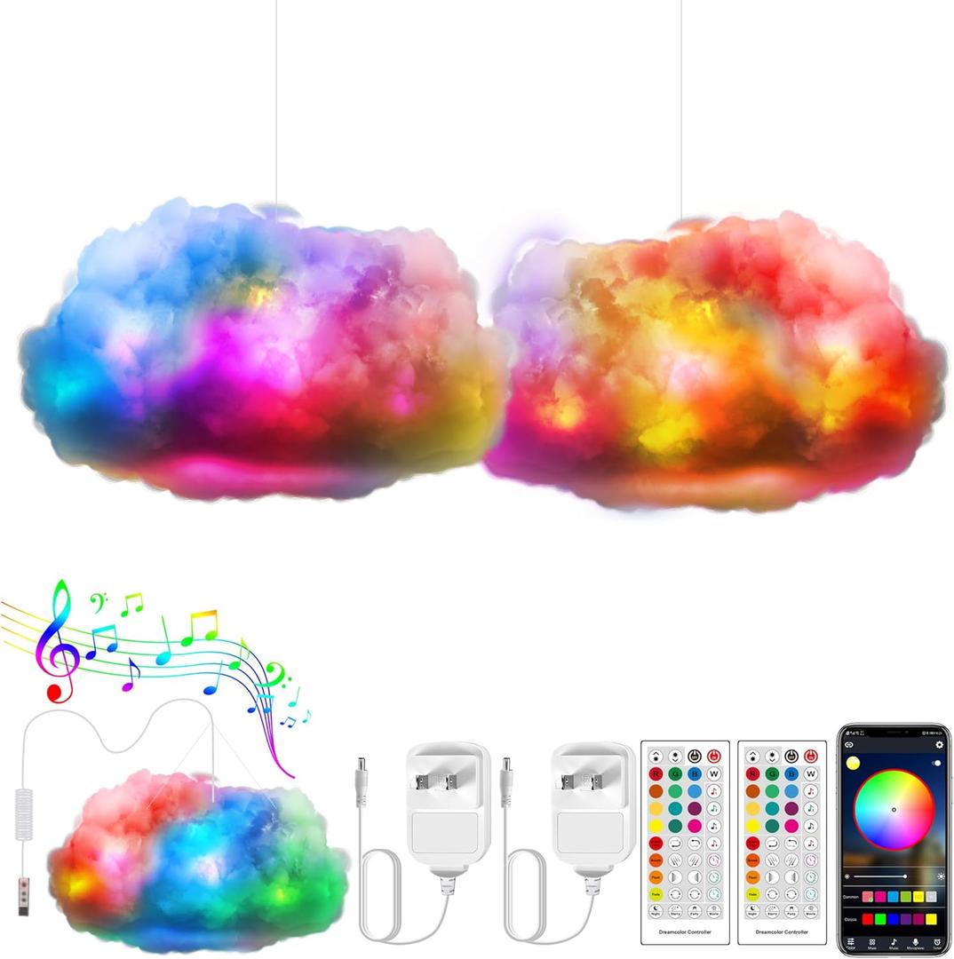 ViLSOM LED Cloud Light,2pcs RGB Cloud Lights with IC Remote Control and APP Control Cool Lights Sync Music Color Changing Led Light for Bedroom Ceiling Adults and Kids Modern Home Decorations