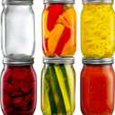 [6 Pack] 32 oz. Wide-Mouth Glass Mason Jars with Metal Airtight Lids and Bands 1 quart Large for Canning, Preserving, & Meal Prep