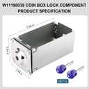W11190039 for Whirlpool-compatible and OEM-compatible coin box lock assembly for commercial laundry equipment (with 2 keys). Perfect replacement part numbers 4396671, 8316525 and W10860203.