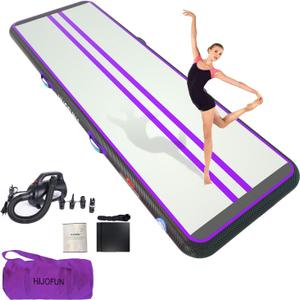 Premium Air Mat Tumble Track Inflatable Gymnastics Tumbling Mat 6.6ft 10ft 13ft 16ft 20ft 23ft 26ft Training Mats 4/8 inches Thick 3.3ft/6.6ft Wide for Kids Home/Training/Yoga with Pump, Purple Black