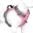 PHOEPET No Pull Dog Harness, Unique Colors Reflective Adjustable Dog Vest, with Soft Training Handle Metal Clips for Small Medium Large Dogs (Baby Pink Base & Grey Straps, L)