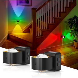 L LOHAS LED Night Light Projector, 2 Pack Color Changing Night Light Plug into Wall, Dusk to Dawn Sensor, Rotating Nightlight, RGB Ambient Lighting for Bathroom, Gaming Room, Decor, Gifts