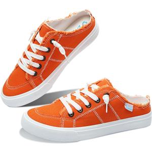 Obtaom Women Canvas Mules Memory Foam Clipper Fashion Sneakers Comfortable Slip-On Mule Backless Holiday Shoes(Orange,US11)