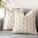 LANANAS Decorative Throw Pillow Covers 18x18 Set of 2 for Couch Sofa Bed Living Room Neutral Farmhouse Boho Modern Accent Home Decor Cushion Covers (Cream Grey, 18x18 Inch)