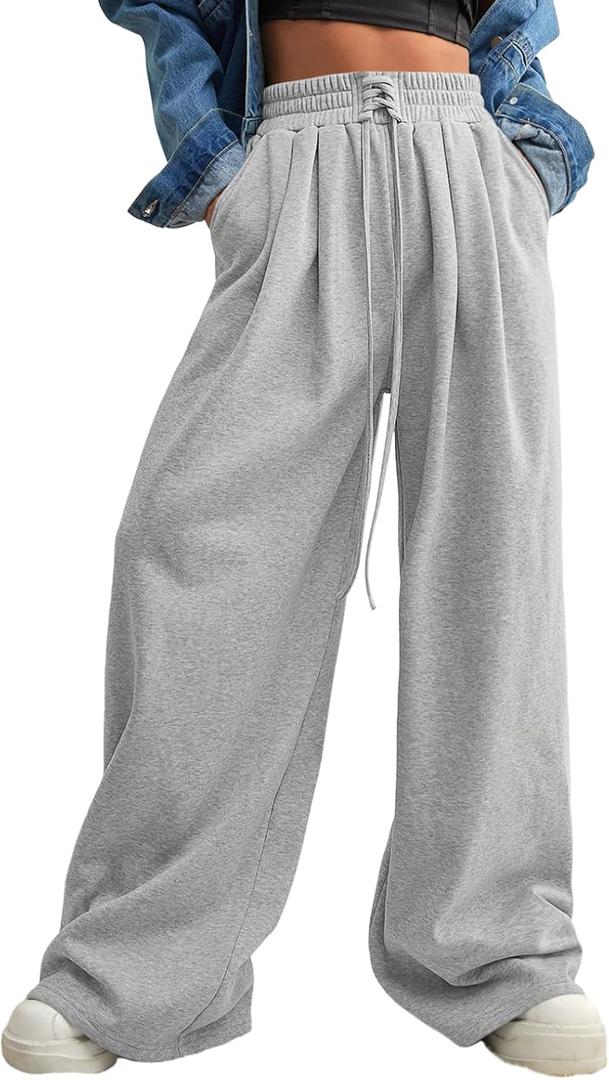 Aleumdr Womens Wide Leg Joggers 2025 Fall Trendy Baggy Pants Y2K Elastic Waist Jogger Sweatpants Track Pants Blue, Large