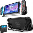 Dockable Protective Case for Nintendo Switch 2, TPU Ergonomic Grip Cover with Foldable JoyCon Holder Design, Slim Shockproof Hard Shell fit for Switch 2 Console & Kickstand - Matte Black
