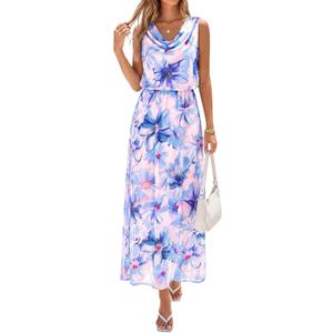 PRETTYGARDEN Floral Dress for Women 2026 Spring Formal Sleeveless Cowl Neck Graduation Summer Wedding Guest Maxi Long Dresses, Size XXL