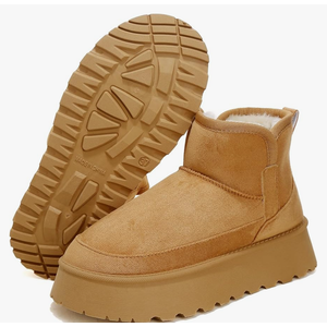 Platform Ankle Boots for Women, Mini Snow Boots with Resistant Memory Foam Insole, Waterproof Fall Boots Comfort Fuzzy Slippers Shoes for Outdoor Indoor Size 37