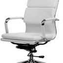 GTPOFFICE Ribbed Office Desk Chair High Back Ergonomic Chair with Wheels Cute Modern Executive Chair Bonded Leather Lumbar Support Computer Chair Swivel Tilt, Snow White