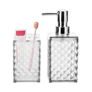 Bathroom Accessories Set 2 PCS, White Bathroom Accessories Include Soap Dispenser and Toothbrush Holder, Diamond Pattern Bathroom Set for Boho Bathroom Decor
