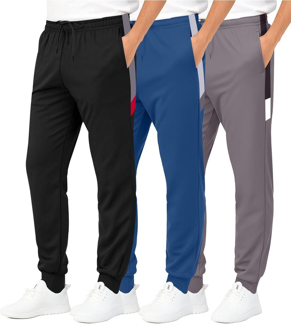 Real Essentials 3 Pack: Boys' Athletic Jogger Sweatpants - Kids Teens Youth Active Sports Pants with Pockets (Sizes 518)