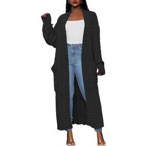 Caracilia Womens Long Cardigan Sweaters 2025 Fall Open Front Coat Long Sleeve Cable Knit Maxi Outerwear Trendy Jacket Clothes (Black, L)