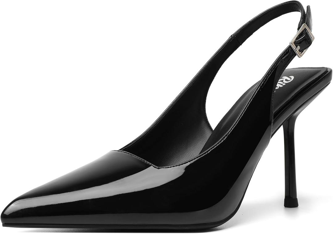 RIBONGZ Sexy Slingback Pumps Elegant Dressy Heels for Women Closed Toe Pointy High Heels Wedding Bride Prom Party Evening Shoes (11, Black)
