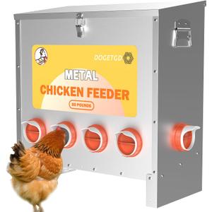 Automatic Chicken Feeder No Waste Metal Poultry Feeder Large Capacity 85lbs for Chickens, Geese, Ducks, Turkeys, Quails (10-Port)