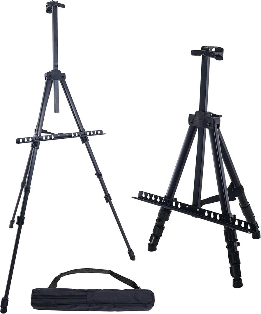 U.S. Art Supply 66" Black Metal Tripod Easel Display - Adjustable 20"- 5.5', Holds 32" Canvas - Floor/Tabletop Easel Stand, for Sign Display, Painting, Poster Board, Canvas - Portable Bag
